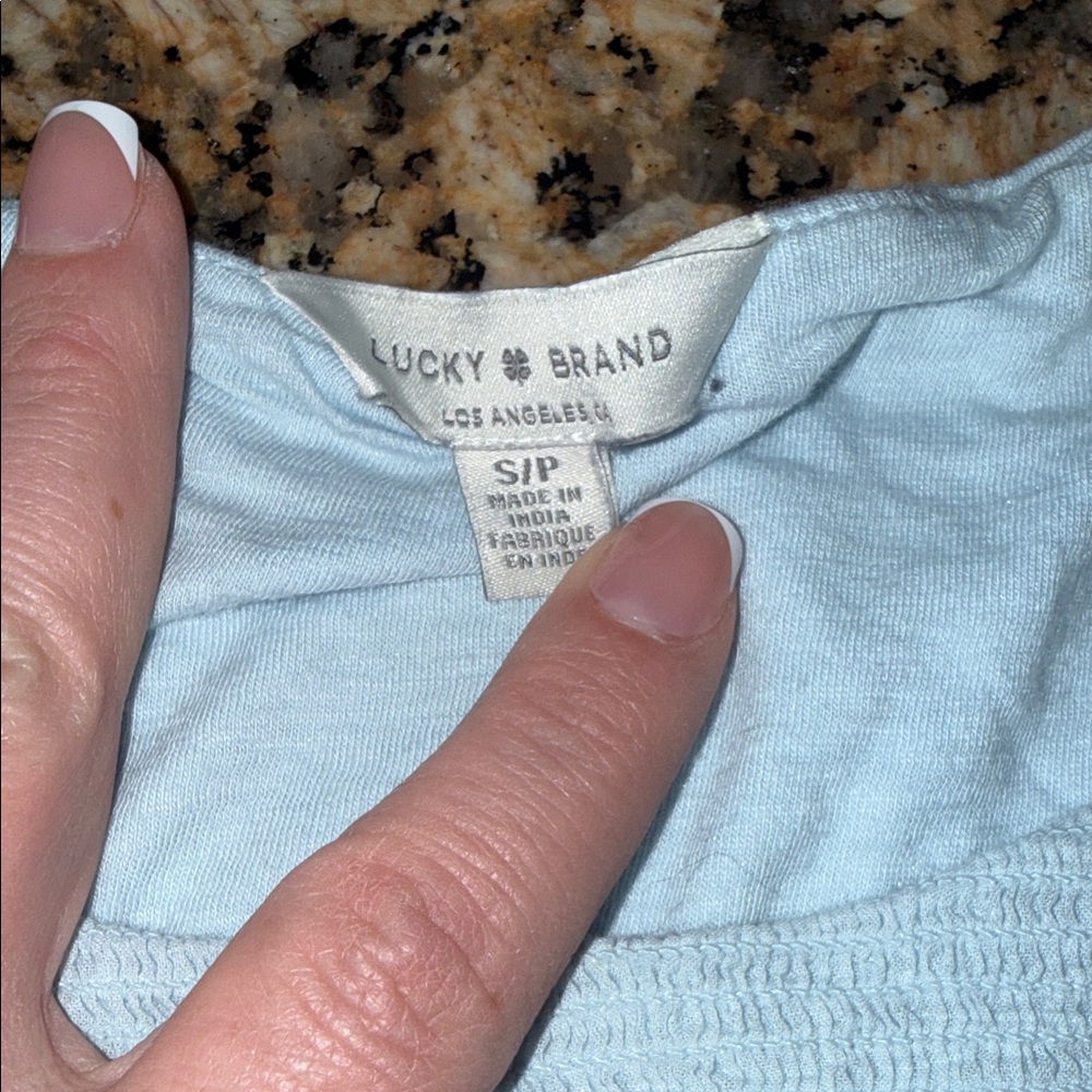 Lucky Brand Light Blue Smocked Yoke women’s Top - Picture 2 of 5